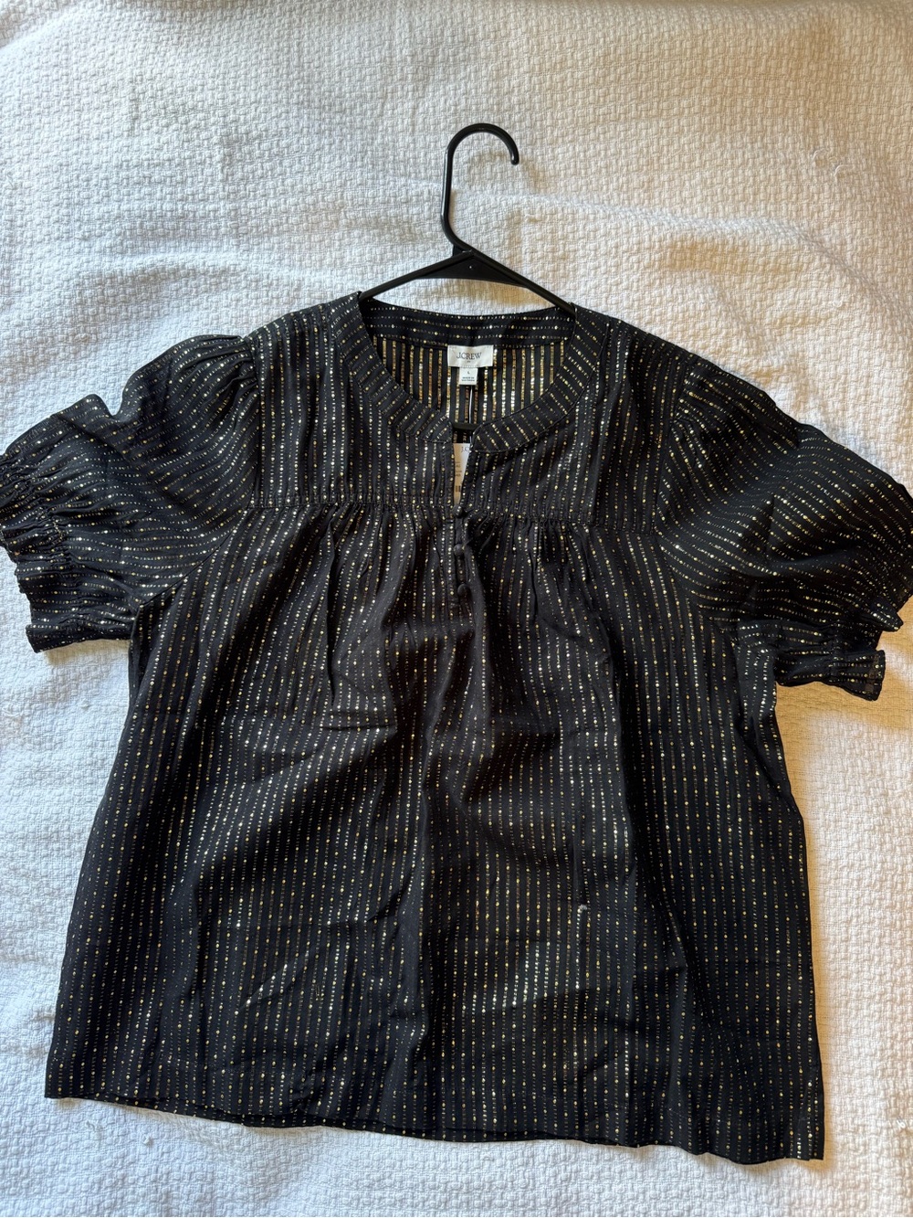 J. Crew Black Blouse with Gold Metallic Dots - Picture 4 of 9